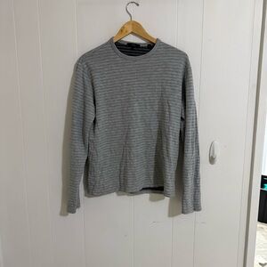 Vince Men's Gray Striped Crewneck Sweater